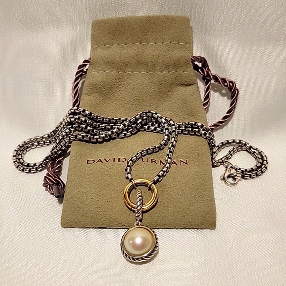 David Yurman Cable Amulet Box Chain Slider Necklace 18K/Sterling Silver 925/750 - Picture 2 of 11
